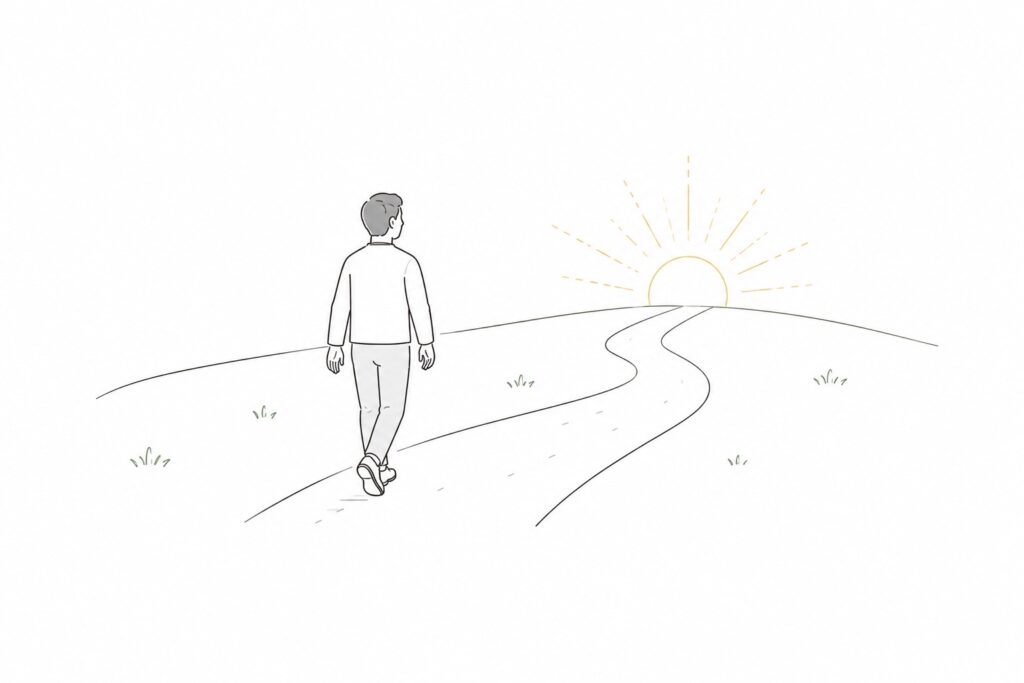 健康な未来へ向かって歩いていく人物